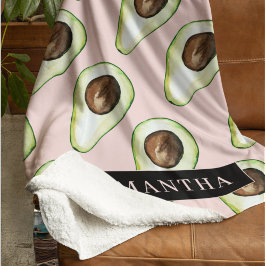 Manta Polar Patrón Moderno De Aguacate Rosa Y Verde Con Nombre