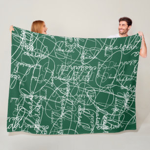 Manta Polar Patrón moderno de caligrafía de firmas en verde