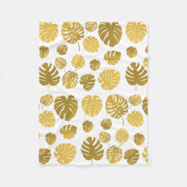 Manta Polar Patrón moderno de hojas tropicales de oro