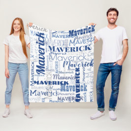 Manta Polar Patrón moderno de nombres largos blancos y azules 