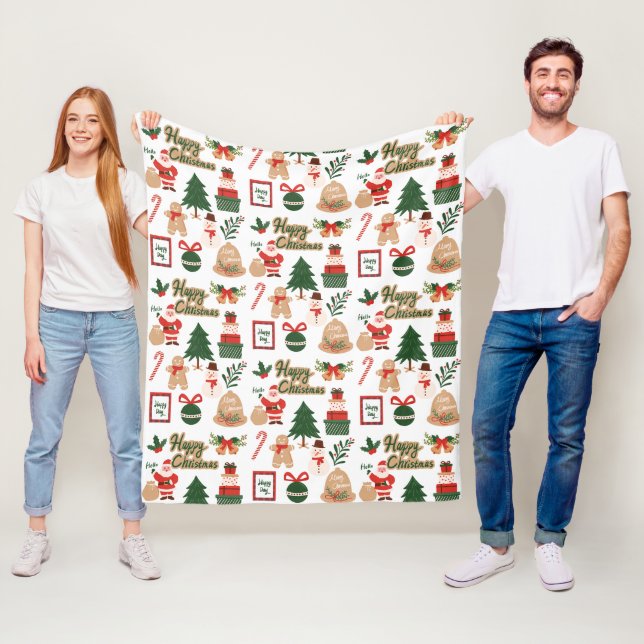 Manta Polar Patrón moderno de pan Santa y Gingerbread para Nav (In situ)