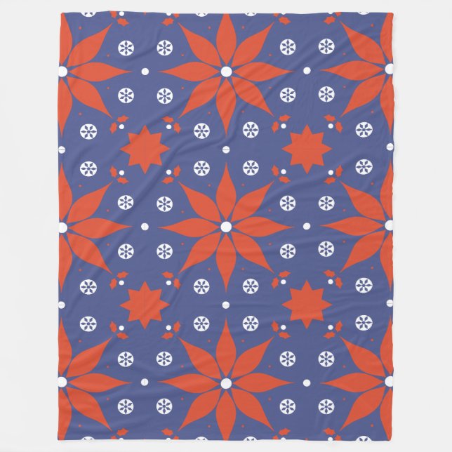 Manta Polar Patrón moderno de poinsettia roja y copo de nieve (Anverso)