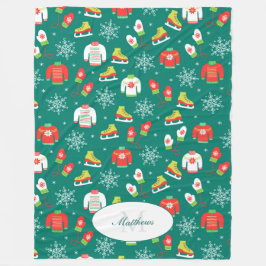 Manta Polar Patrón Monograma Verde azulado de patines de hielo