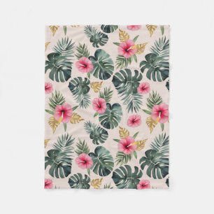 Manta Polar Patrón Monstera e Hibiscus