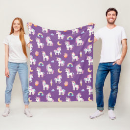 Manta Polar Patrón morado de unicornio