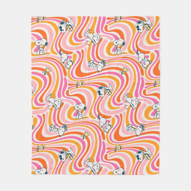 Manta Polar Patrón Naranja de vibraciones de Snoopy & Woodstoc (Anverso)