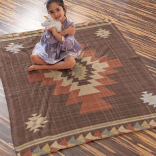 Manta Polar Patrón nativo americano de geometría india marrón