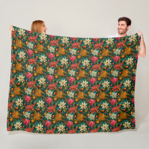 Manta Polar Patrón Navideño Floral Invernal y Cítrico Festivo