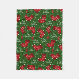 Manta Polar Patrón navideño rojo blanco y verde