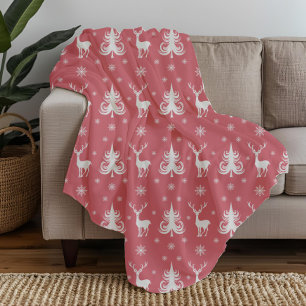 Manta Polar Patrón Navideño Rojo Festivo