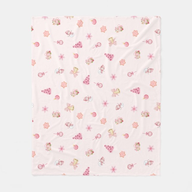 Manta Polar Patrón Navideño Rosa Acogedor (Anverso)