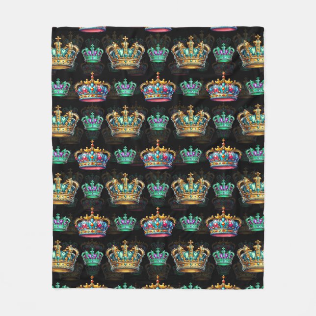 Manta Polar Patrón negro decorativo de la Corona Real (Anverso)