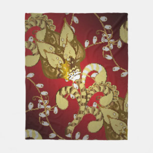 Manta Polar Patrón ornamental de vintage sobre un rojo, amaril