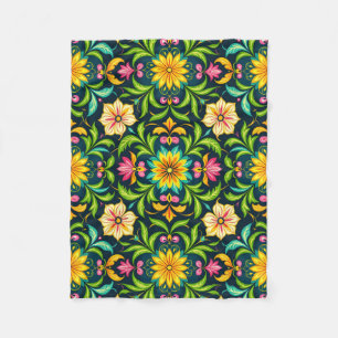 Manta Polar Patrón Ornamental Floral en Colores Vibrantes