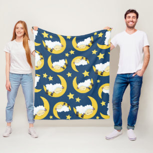 Manta Polar Patrón ovino, oveja durmiente, luna, estrellas
