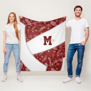 Manta Polar patrón paisley doodle maroon voleibol blanco