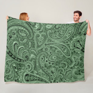Manta Polar Patrón Paisley Floral de tonos verdes