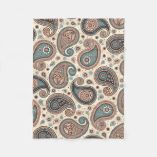 Manta Polar Patrón paisley marrón verde azulado beige elegante