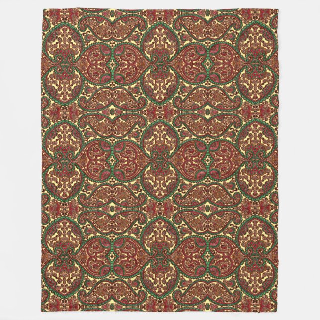 Manta Polar Patrón paisley victoriano elegante oro verde rojo (Anverso)