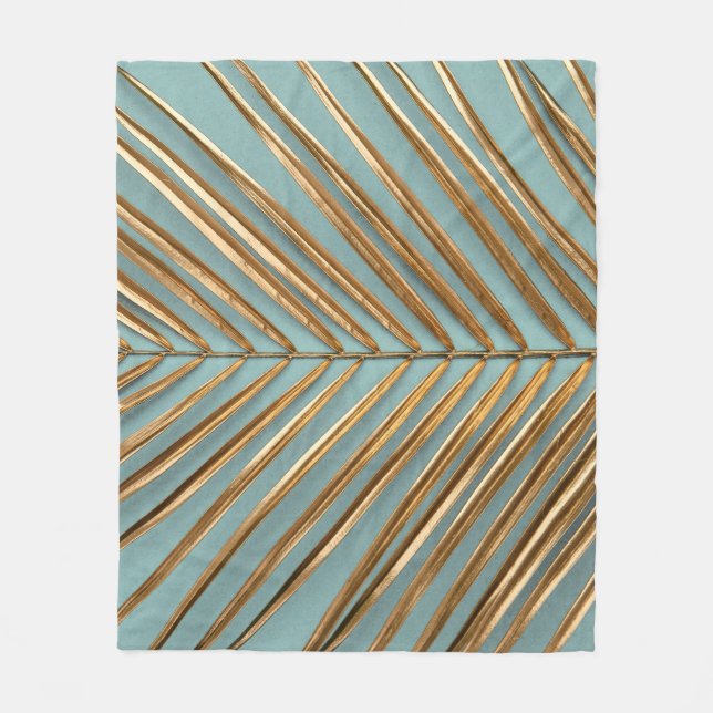 Manta Polar Patrón Palm Tropical Pintado de Oro (Anverso)