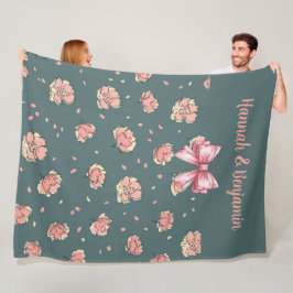 Manta Polar Patrón Peony Rosa y Bow