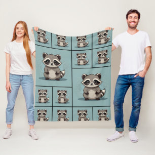 Manta Polar Patrón permanente de Raccoon Cute Kawaii