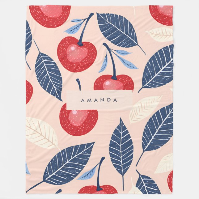 Manta Polar Patrón personalizado de cerezo y hoja monograma (Anverso)