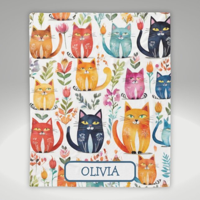 Manta Polar Patrón personalizado de gatitos y flores lindas (Subido por el creador)