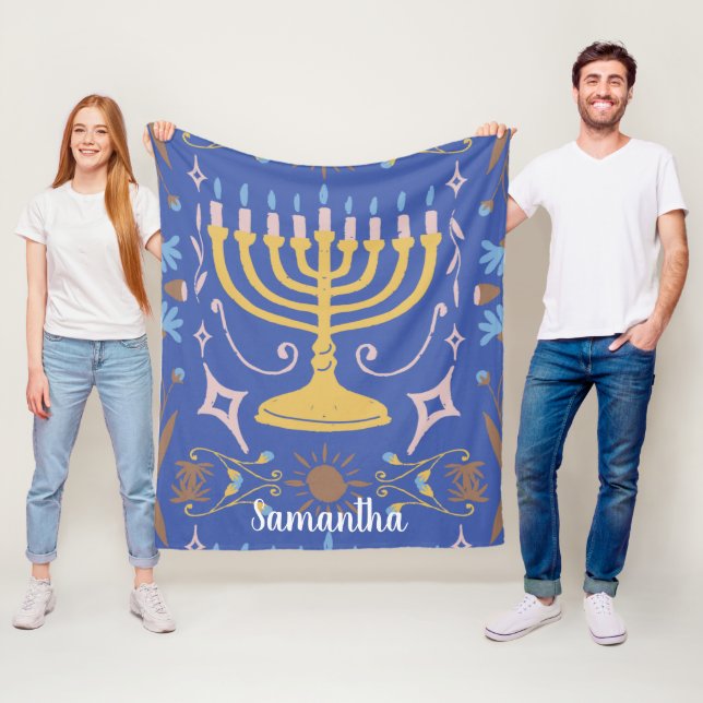Manta Polar Patrón personalizado de Hanukkah (In situ)