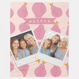 Manta Polar Patrón Personalizado de Pera Rosa Fruta Monada Fem