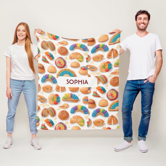 Manta Polar Patrón personalizado retro colorido de pan (In situ)