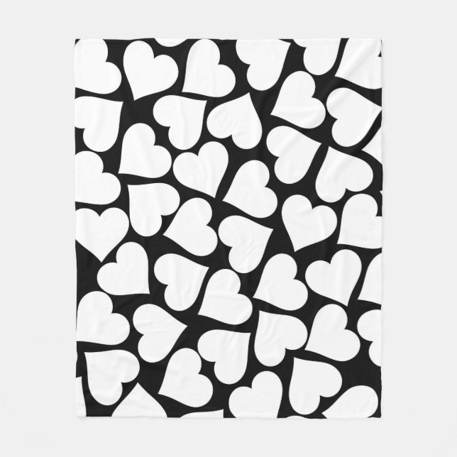 Manta Polar Patrón retro de corazón blanco y negro (Anverso)