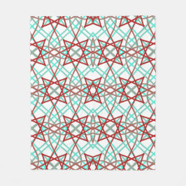 Manta Polar Patrón Retro En Rojo, Blanco Y Turquesa.