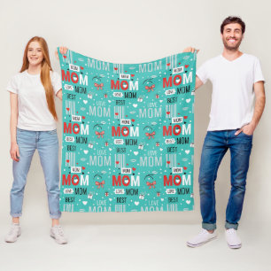 Manta Polar Patrón Retro Turquesa Cómic MOM Amor
