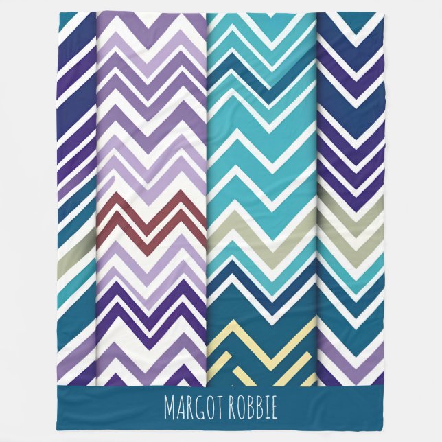 Manta Polar Patrón retro verde verde pastel Zig Zagging (Anverso)