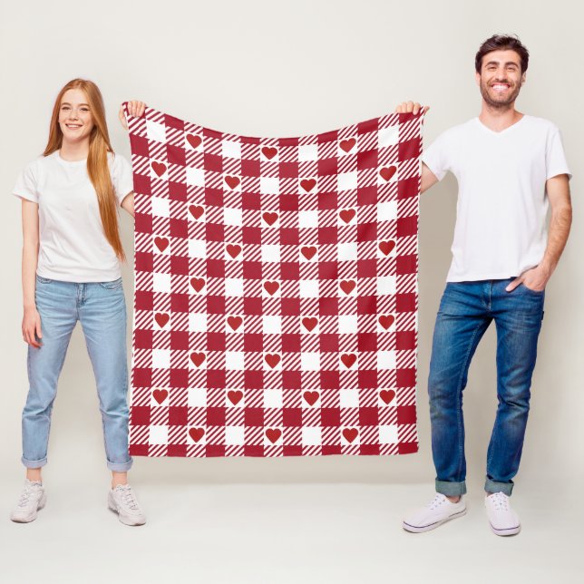 Manta Polar Patrón Rojo De Gingham Con Corazón (In situ)
