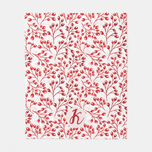 Manta Polar Patrón rojo flojo Moderno Elegante Monogramado (Anverso)
