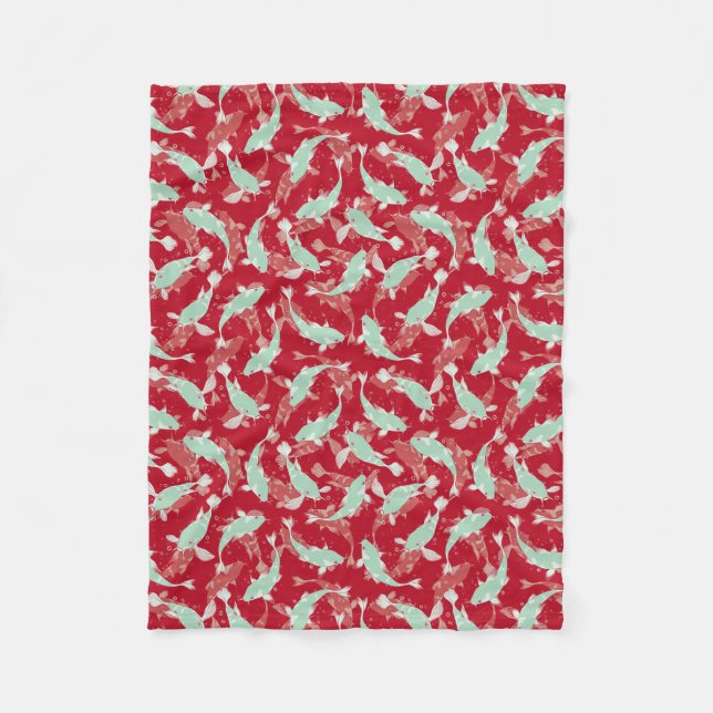Manta Polar Patrón rojo y verde - Koi Fish (Anverso)