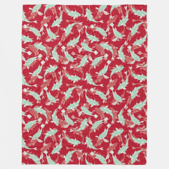 Manta Polar Patrón rojo y verde - Koi Fish (Anverso)