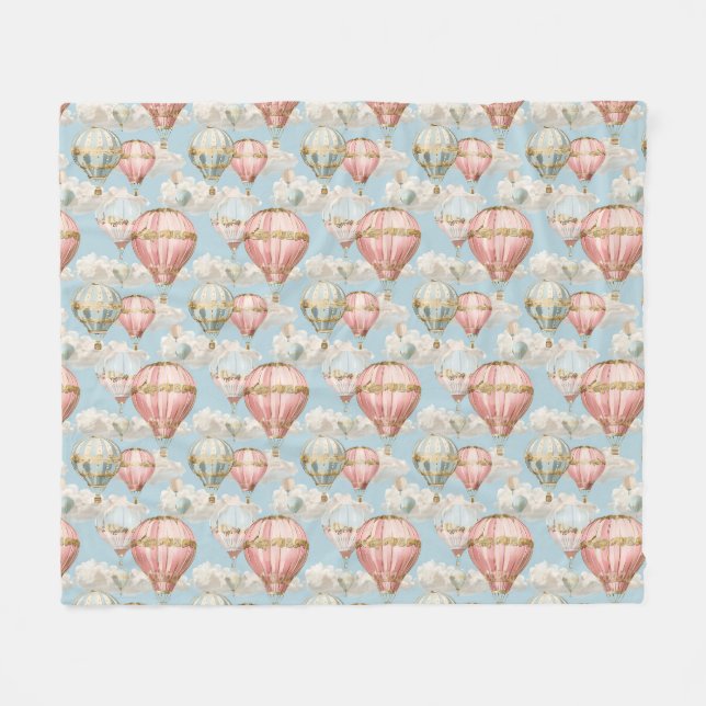 Manta Polar Patrón romántico de globo de aire caliente (Frente (Horizontal))