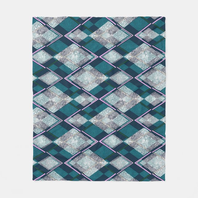 Manta Polar Patrón rombombante geométrico turquesa sin soldadu (Anverso)