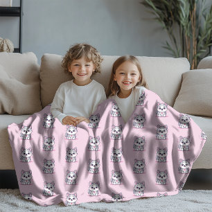 Manta Polar Patrón rosa de cachorro husky kawaii moderno