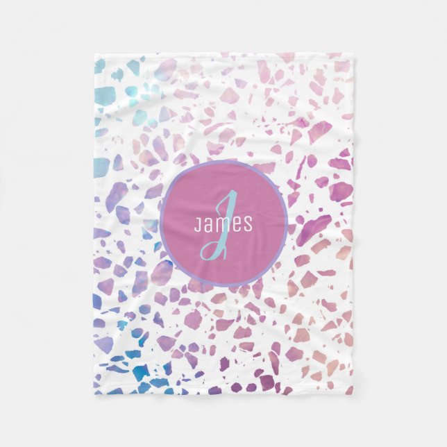 Manta Polar Patrón rosa y azul Terrazzo abstracto personalizad (Anverso)