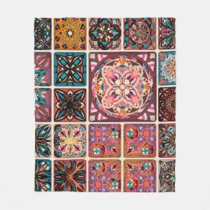 Manta Polar Patrón sin brillo con mandalas decorativas. Vintag