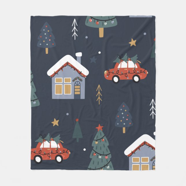 Manta Polar Patrón sin fisuras con árbol de navidad, auto (Anverso)