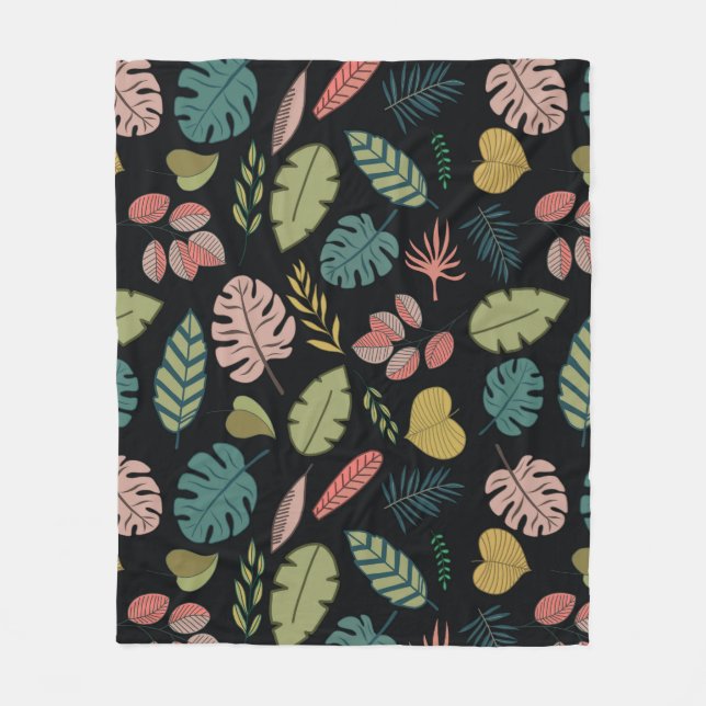 Manta Polar Patrón sin fisuras de hojas tropicales (Anverso)