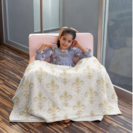 Manta Polar Patrón sin fisuras dorado de fleur-de-lis en blanc