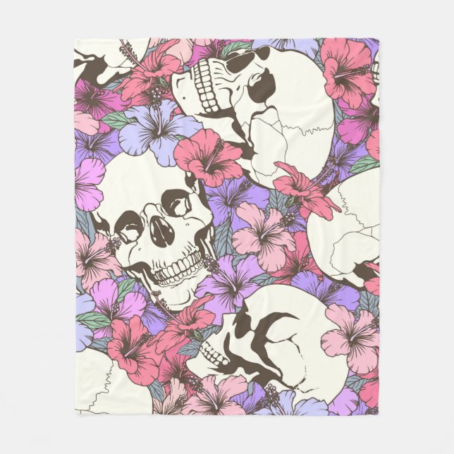 Manta Polar Patrón sin foco con cráneos para las flores (Anverso)