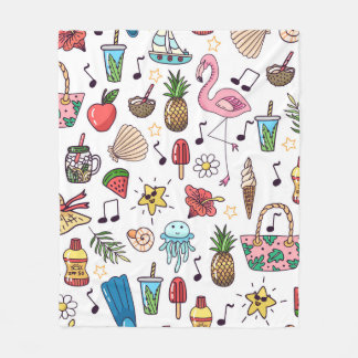 Manta Polar Patrón sin foco con elementos de verano. ilustraci