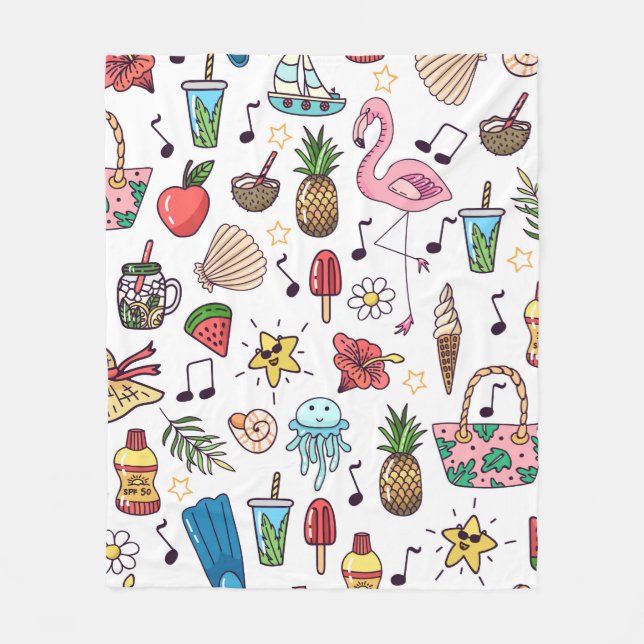 Manta Polar Patrón sin foco con elementos de verano. ilustraci (Anverso)